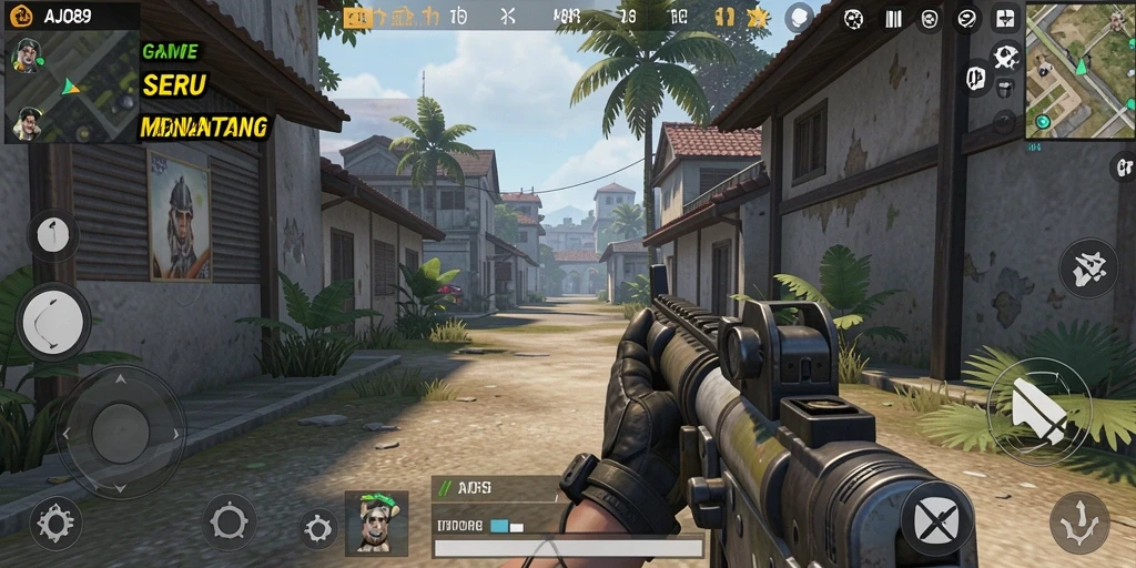 Tampilan utama AJO89 dengan aksi seru di gameplay TPS.