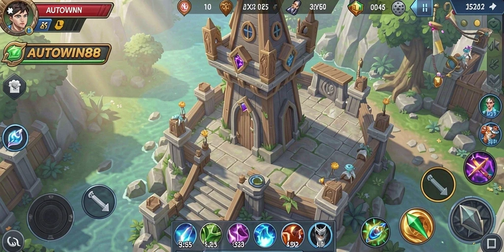 Tampilan gameplay menarik dari AUTOWIN88 dengan menara strategi.