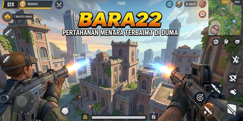 Tampilan gameplay seru dalam BARA22, penuh strategi Tower Defense.