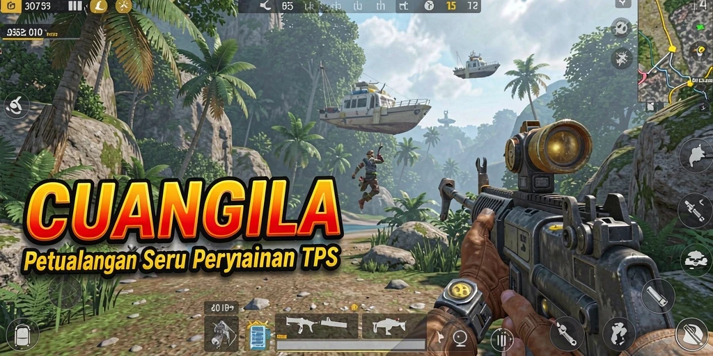 Tangkapan layar utama CUANGILA menampilkan aksi intens di medan perang.