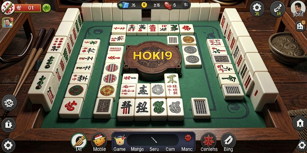 Screenshot gameplay HOKI9 yang menunjukkan papan Mahjong yang menarik.