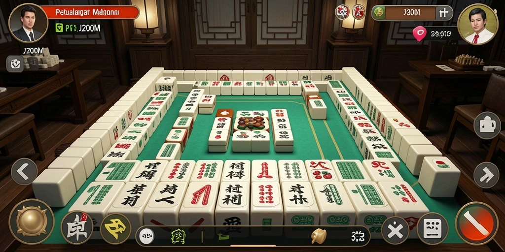 Screenshot J200M menampilkan gameplay Mahjong yang seru dan menarik.