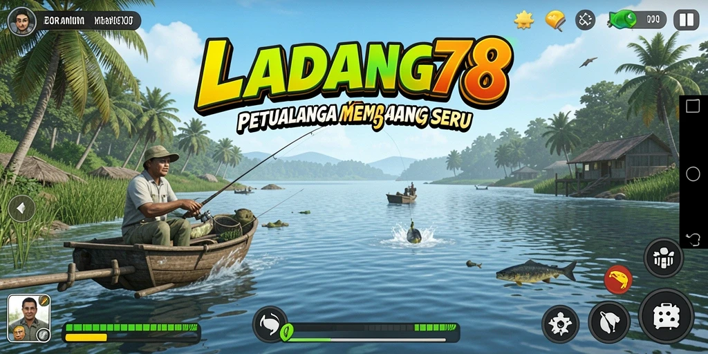 Screenshot menunjukkan gameplay menarik di LADANG78 dengan aksi memancing yang seru.