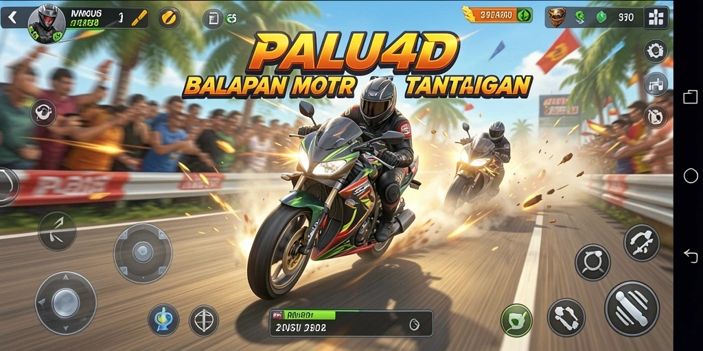 Tangkapan layar gameplay PALU4D yang menampilkan aksi balapan motor.