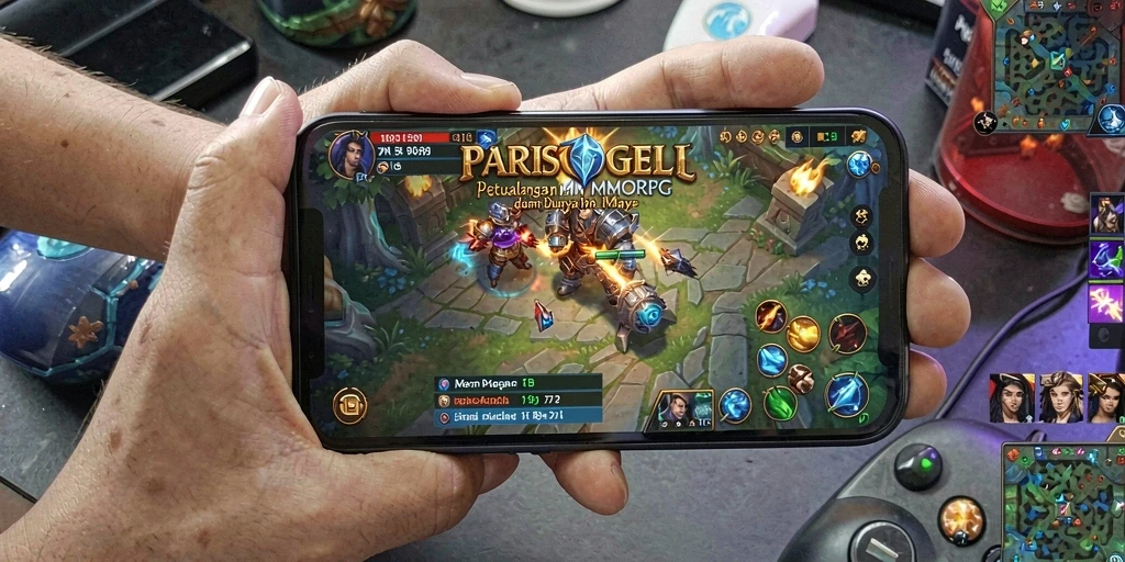 Screenshot gameplay PARISTOGEL menampilkan aksi seru dalam pertempuran melawan monster.