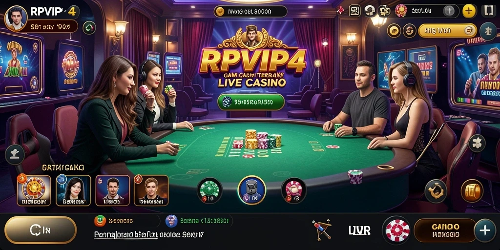 Screenshot RPVIP4 menampilkan gameplay langsung dari dealer yang ramah dan suasana kasino yang memikat.
