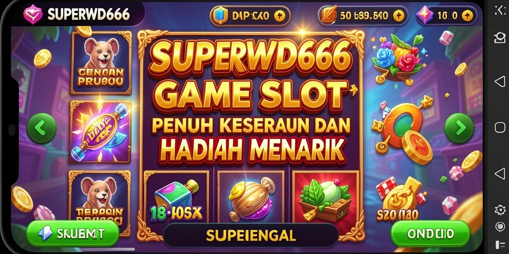 Screenshot gameplay SUPERWD666 menunjukkan keseruan bermain slot dengan beragam tema.