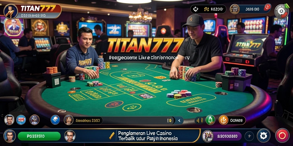 Screenshot utama TITAN777 menampilkan permainan kasino langsung yang mendebarkan.