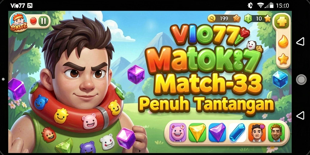 Screenshot gameplay VIO77 menampilkan aksi seru permainan Match-3.