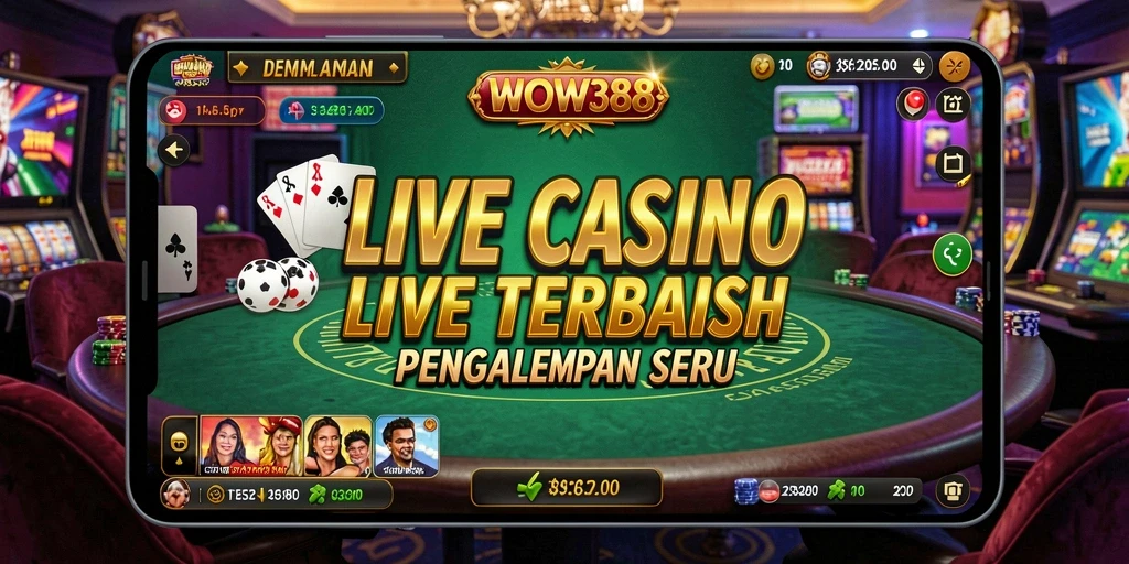 Screenshot WOW388 menampilkan gameplay seru dengan dealer kasino langsung.