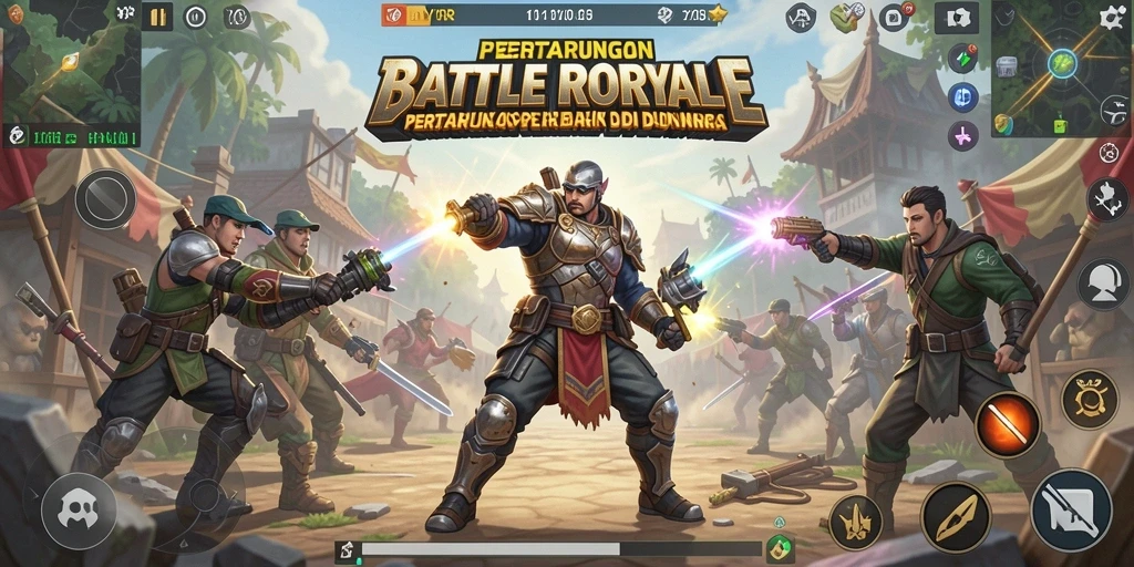 Screenshot gameplay YYRR menampilkan pertempuran seru dalam mode Battle Royale.